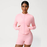 Full Zip UP Athletic Cropped Jacket with Thumb Holes