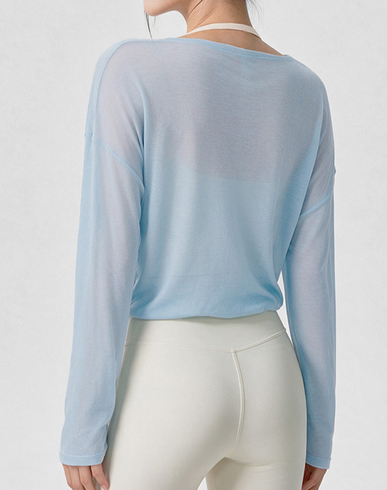Long Sleeve Sheer Mesh Active Tops