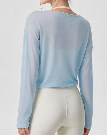 Long Sleeve Sheer Mesh Active Tops
