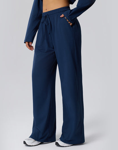 Straight Leg Bggy Drawsting Sweatpants with Pockets