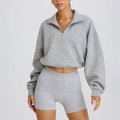 Half Zip Sweatshirt Long Sleeve Sports Crop Tops