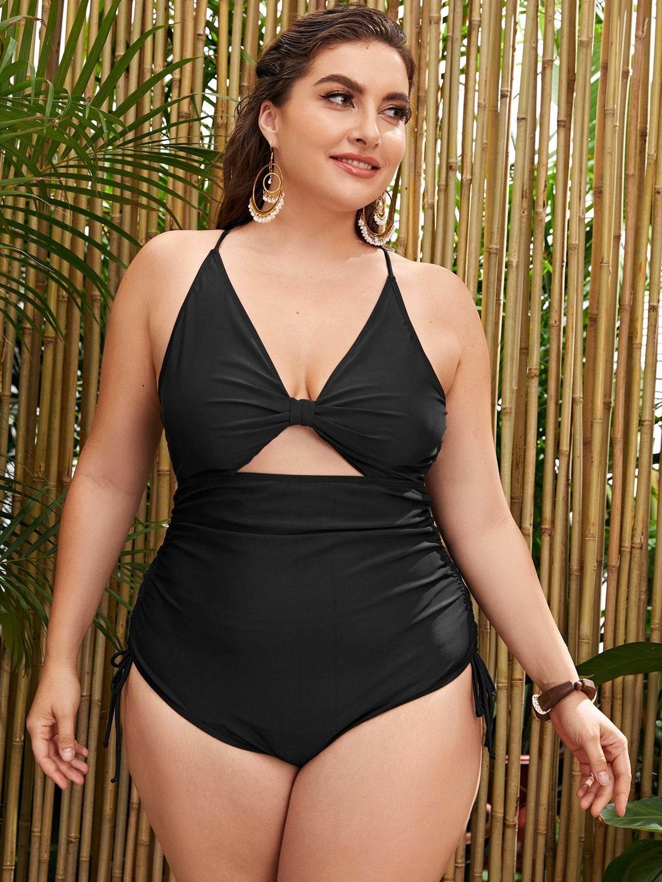 Plus Size Cutout Drawstring One Piece Swimsuit