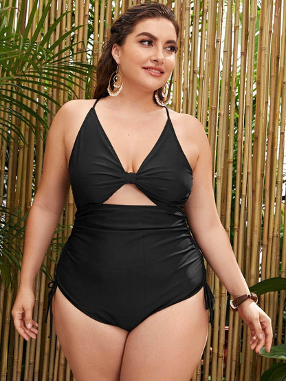 Plus Size Cutout Drawstring One Piece Swimsuit