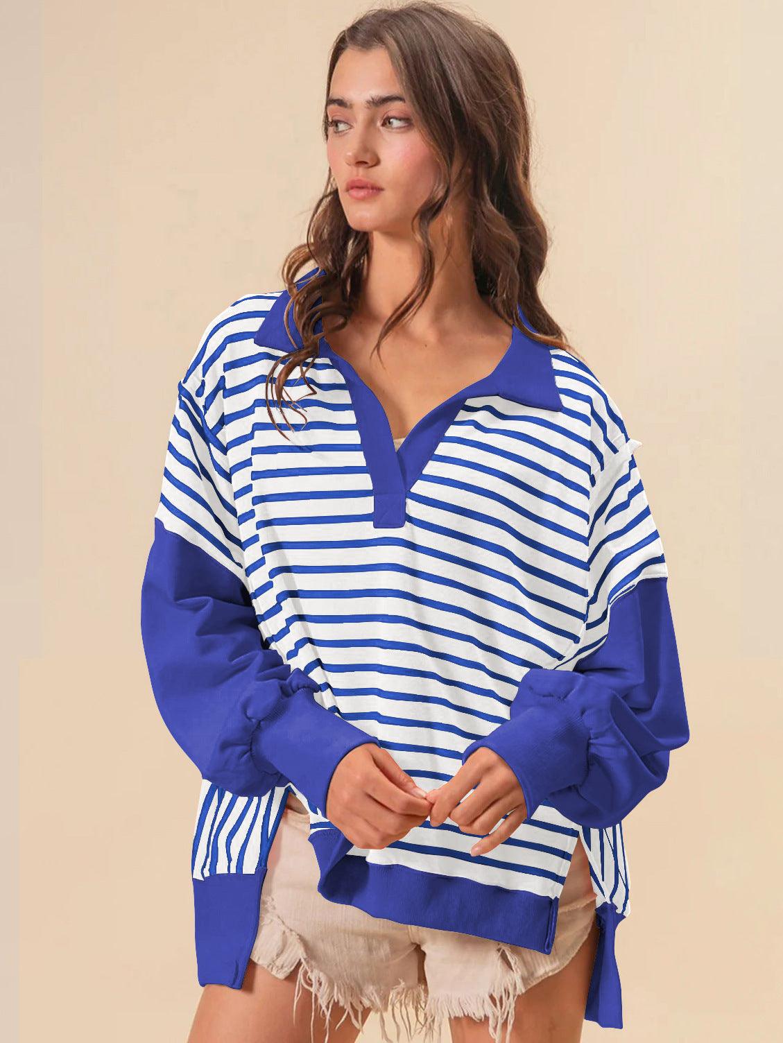 Stripe Color Block Loose Fit Sweatshirt | Trendy &amp; Comfortable Style