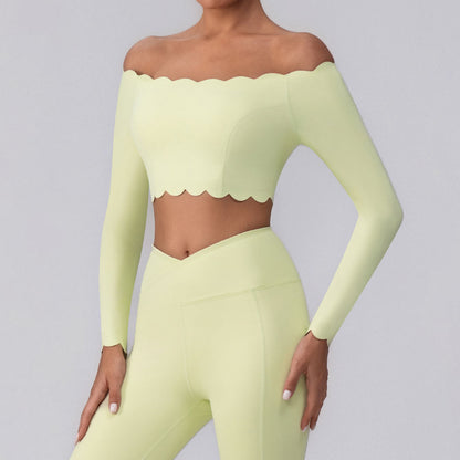 Off Shoulder Crop Tops Long Sleeve Shirt with Removable Cups