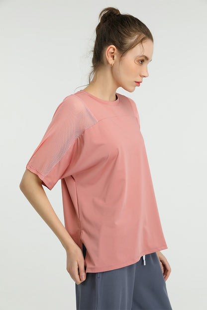 Mesh Splicing Short Sleeve Sports Loose T-Shirts