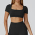 Short Sleeve Crop Top Yoga T-Shirt with Built in Bra