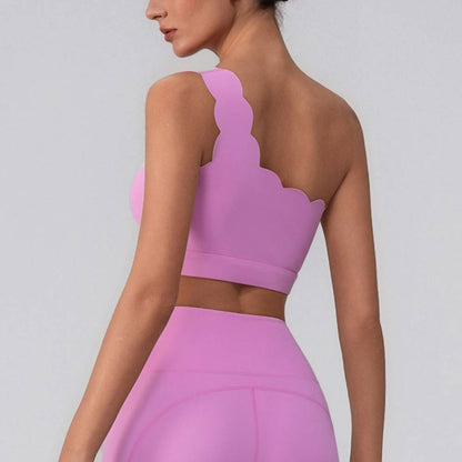 Wavy One Shoulder Sports Bra Tank Top with Removable Pads