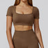Short Sleeve Crop Top Yoga T-Shirt with Built in Bra