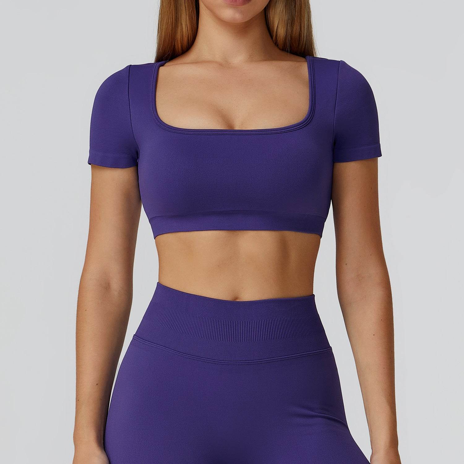 Short Sleeve Crop Top Yoga T-Shirt with Built in Bra