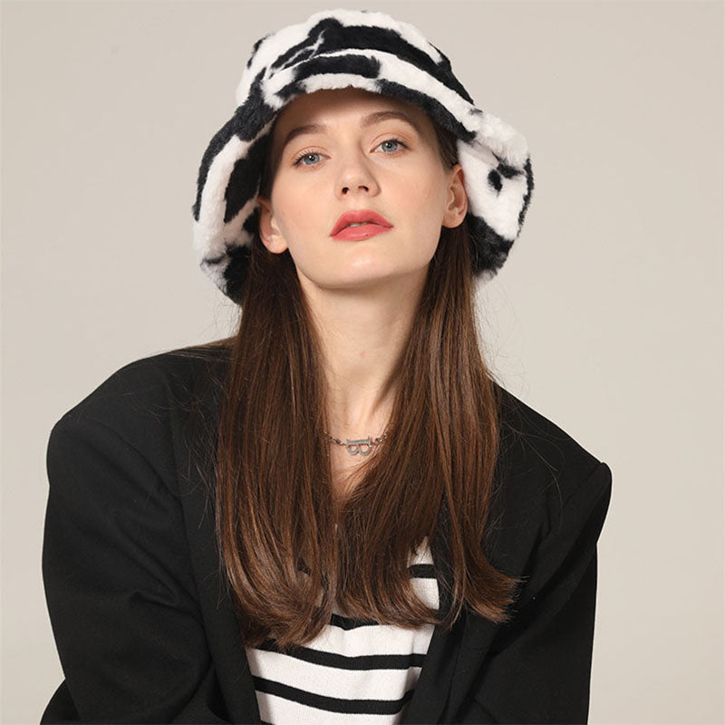 Winter Fuzzy Bucket Hat Lambswool Warm Fisherman Cap
