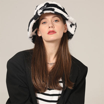 Winter Fuzzy Bucket Hat Lambswool Warm Fisherman Cap