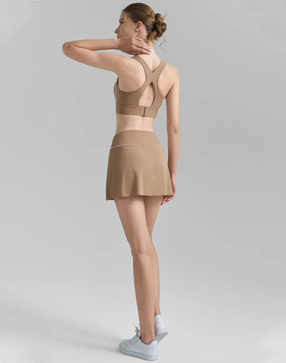 Athletic Tennis Set with Racerback Sports Bra and Golf Skirt -