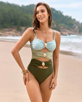 Cutout One Piece Swimsuit Ruched Color Block Bathing Suit