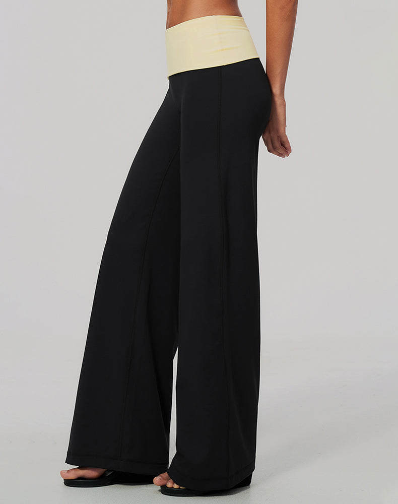 Color Block Fold Over Wide Leg Yoga Flare Pants