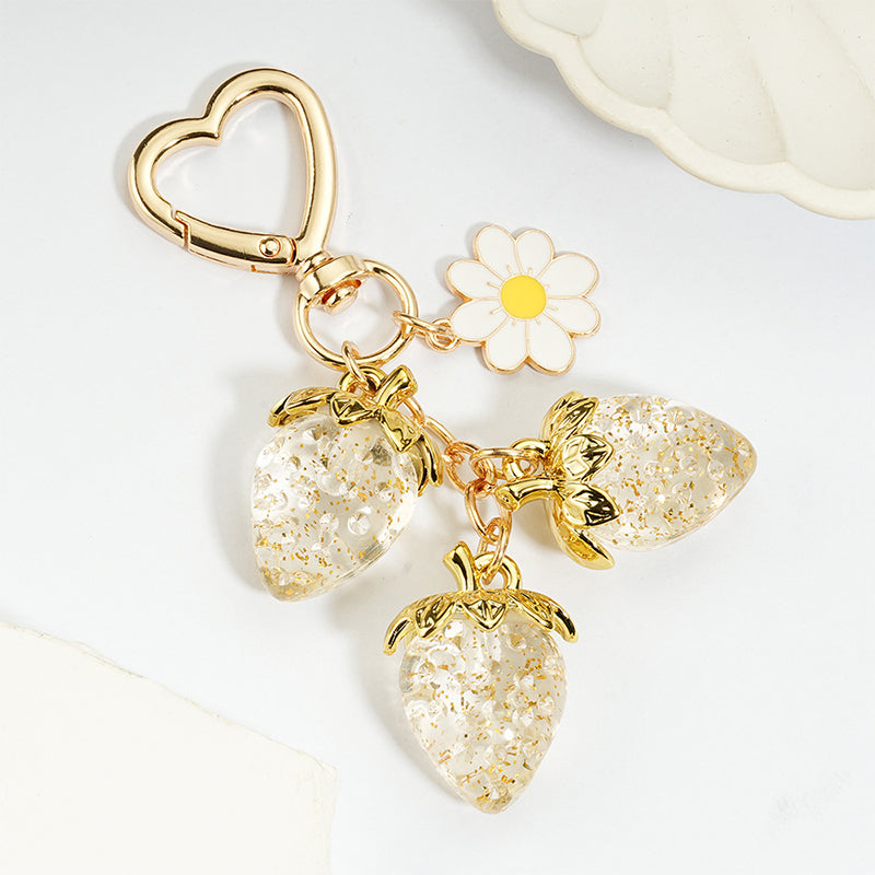 Cute Strawberry Keychain Bag Charm with Flower