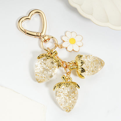 Cute Strawberry Keychain Bag Charm with Flower