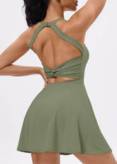 Back Twisted Athletic Dress with Built in Shorts