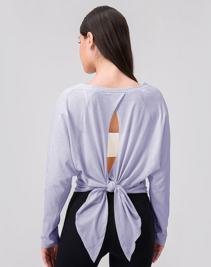 Tie Open Back Long Sleeve Mesh Yoga Tops