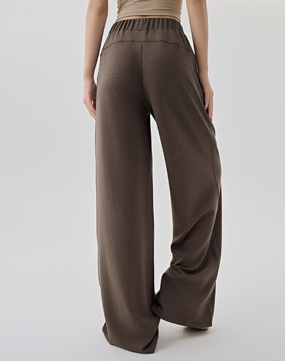 Casual Elastic Waist Wide Leg Sweatpants with Pockets