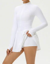 Long Sleeve Zipper Tennis Dress with Built-in Short