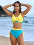Colorblock Criss Cross Back Bikini Set