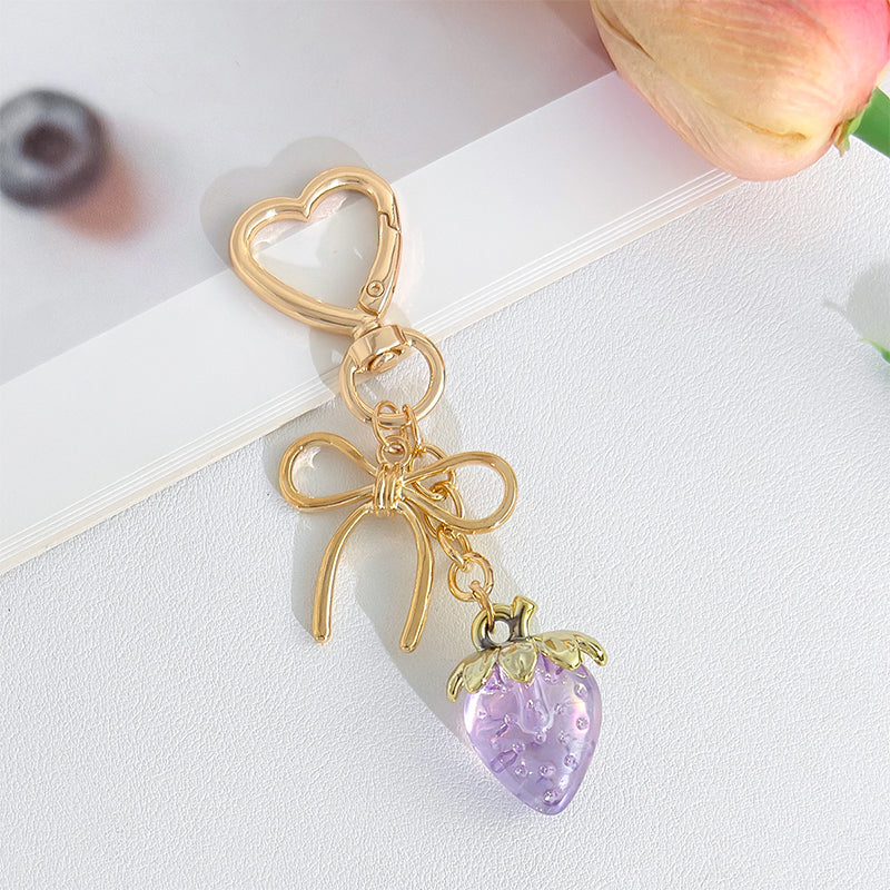 Strawberry Bow Keychain Clear Purple Cute Bag Heart Charms