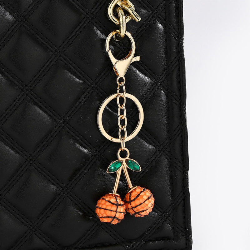 Rhinestone Sports Ball Cherry Keychain Key Ring Bag Charm