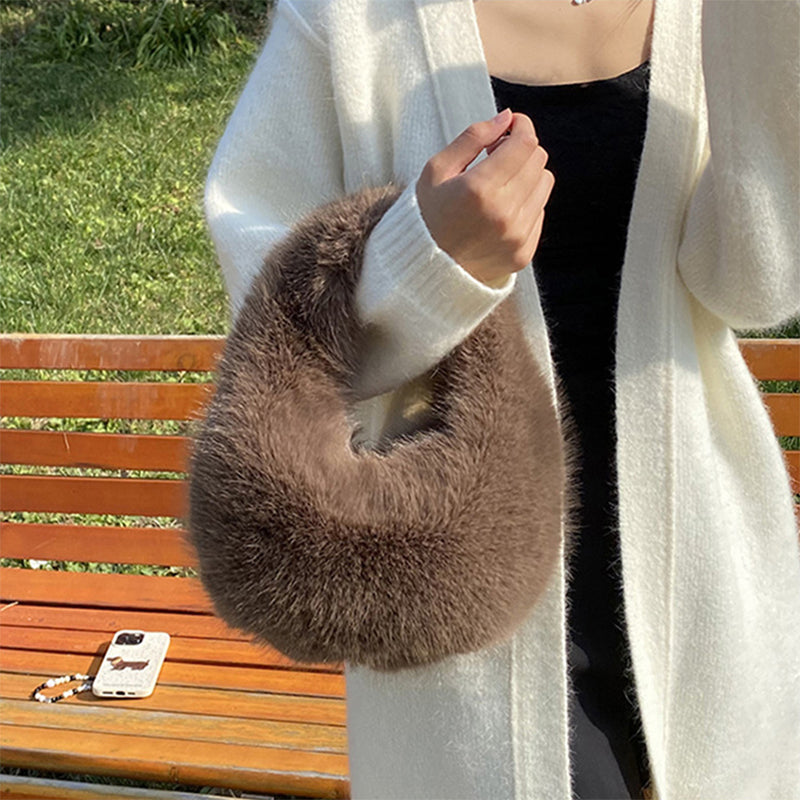 Winter Fluffy Faux Fur Tote Handbag Soft Fuzzy Purse Bag