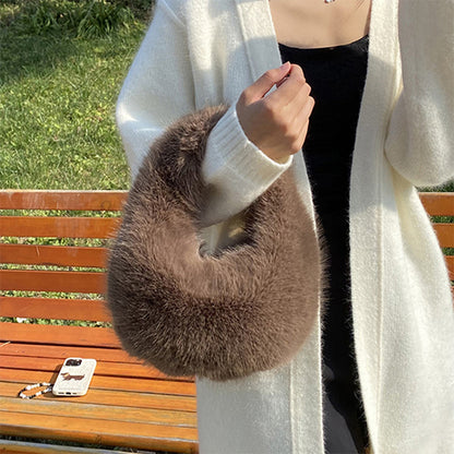 Winter Fluffy Faux Fur Tote Handbag Soft Fuzzy Purse Bag