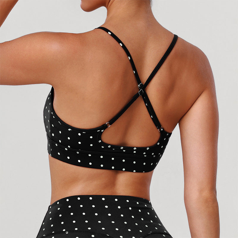 Silver Polka Dot Sports Bra with Removable Bra Pads