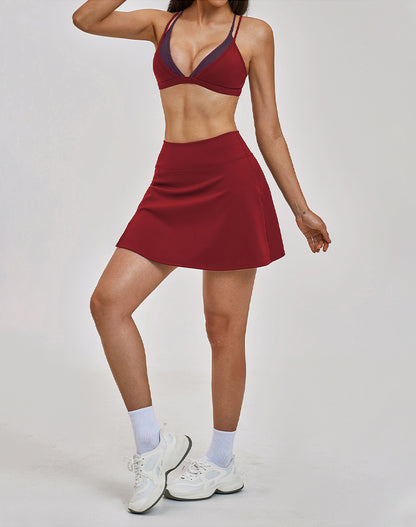 Tennis Sets with Fake Two Piece Sports Bra and Mini Skirt