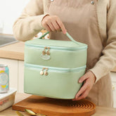 Portable PU Insulated Lunch Bag Double Layer Cooler Handbag