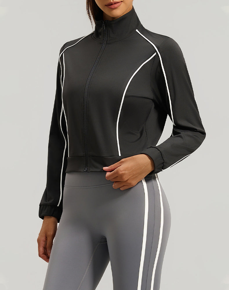 Stand Collar Workout Track Jackets Full Zip Crop Coat