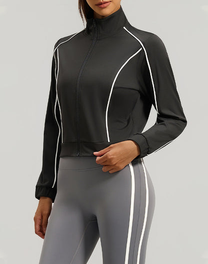 Stand Collar Workout Track Jackets Full Zip Crop Coat