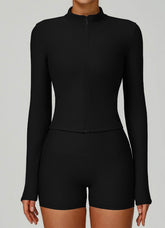 Ribbed Activewear Set with Running Jacket and Short