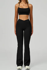 Activewear Set with Cross Back Bra and Flared Pant