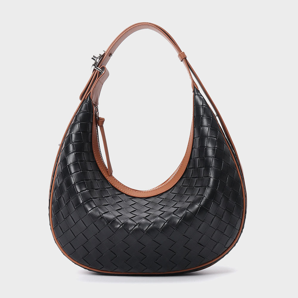 Woven Leather Handbag Half Moon Bag