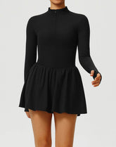 Long Sleeve Zipper Tennis Dress with Built-in Short