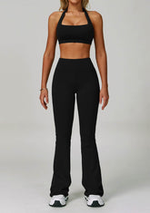 Activewear Set with Halter Sports Bra and Flared Pant