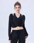 Long Sleeve Fake Two Piece Crop Top V Neck Yoga T-Shirt