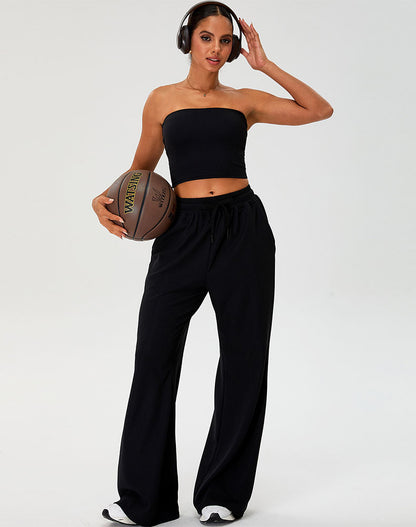 Activewear Set with Strapless Crop Tube Top and Sweatpant