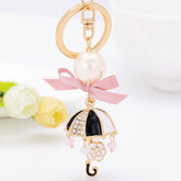 Cute Ribbon Umbrella Handbag Keychain with Bow and Pearl