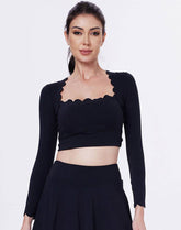 Shell Wave Edge Athletic Crop Top Long Sleeve T-Shirt