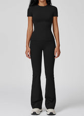 Sports Wear with Short Sleeve T-Shirt and Flared Leg Pants