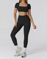 Athletic Wear with Short Sleeve Crop Top and Legging
