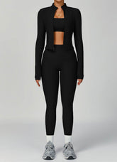 3 Pieces Ribbed Activewear Set with Bra, Jacket and Legging