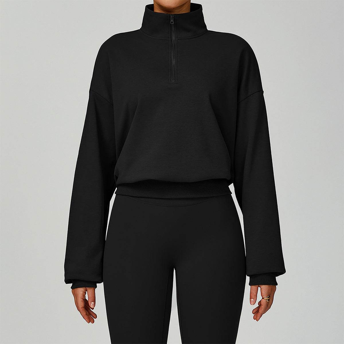 Half Zip Long Sleeve Crop Top Sports Sweatshirt