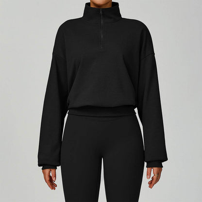 Half Zip Long Sleeve Crop Top Sports Sweatshirt