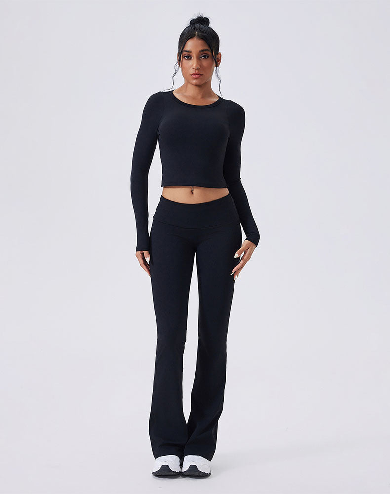 Activewear Set with Backless Top and Low-Waisted Flare Pant